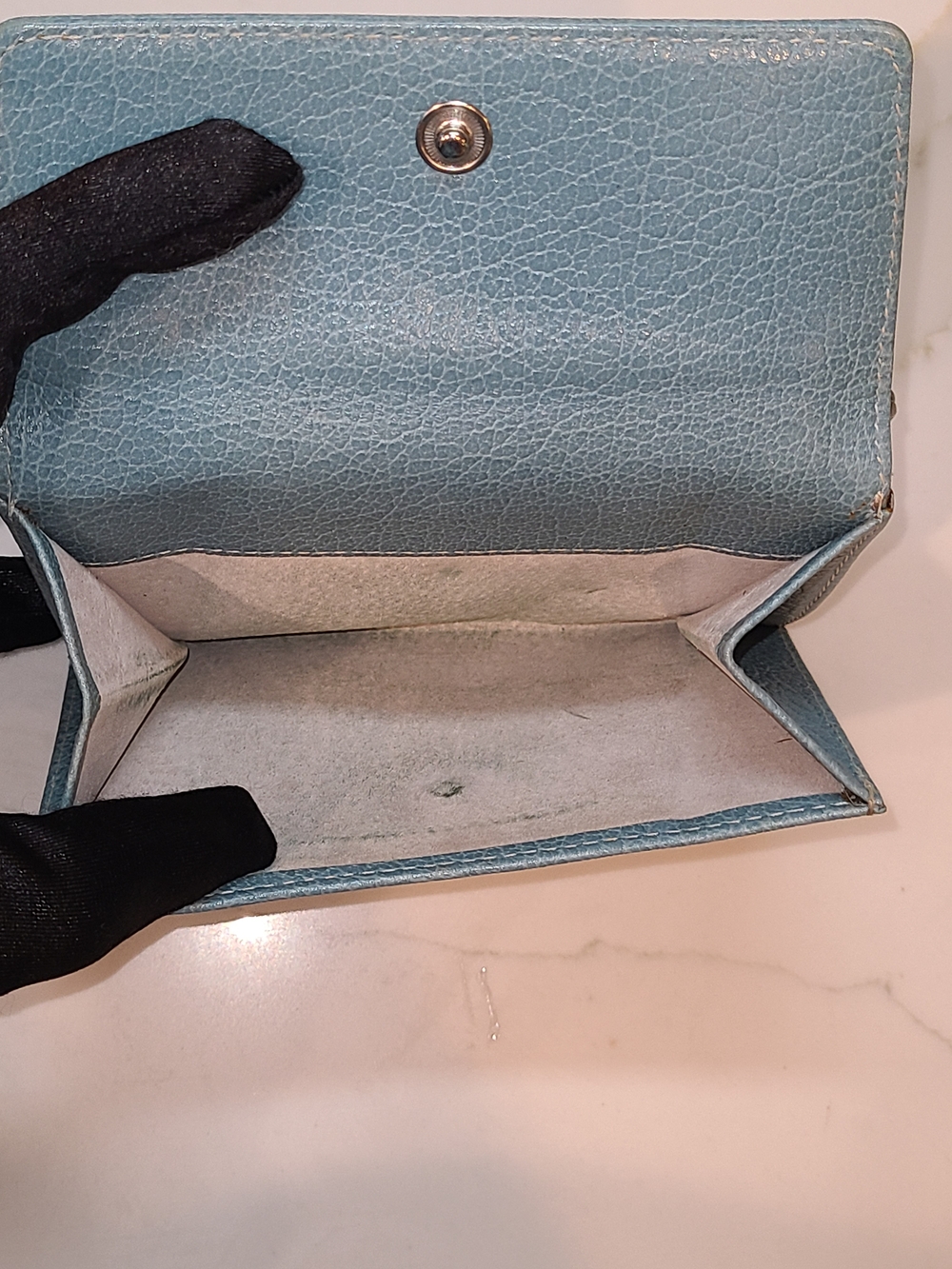 kate spade K8 Vintage pebble leather small bifold wallet in light blue - Picture 14 of 14